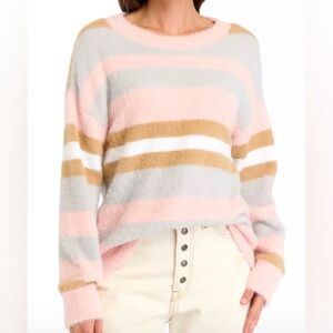 Wonderly Women's Striped Sweater - Pink, Gray, and Tan